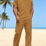 Cotton And Linen Summer Men's Solid Color Casual T-shirt Short Sleeve Shirt