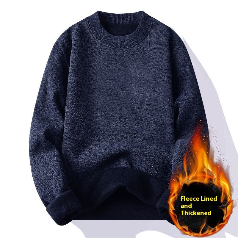 Men's Single-layer Fleece-lined Round Neck Pullover Sweater