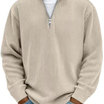 Casual Ribbed Stand Collar Zipper Corduroy Long Sleeve