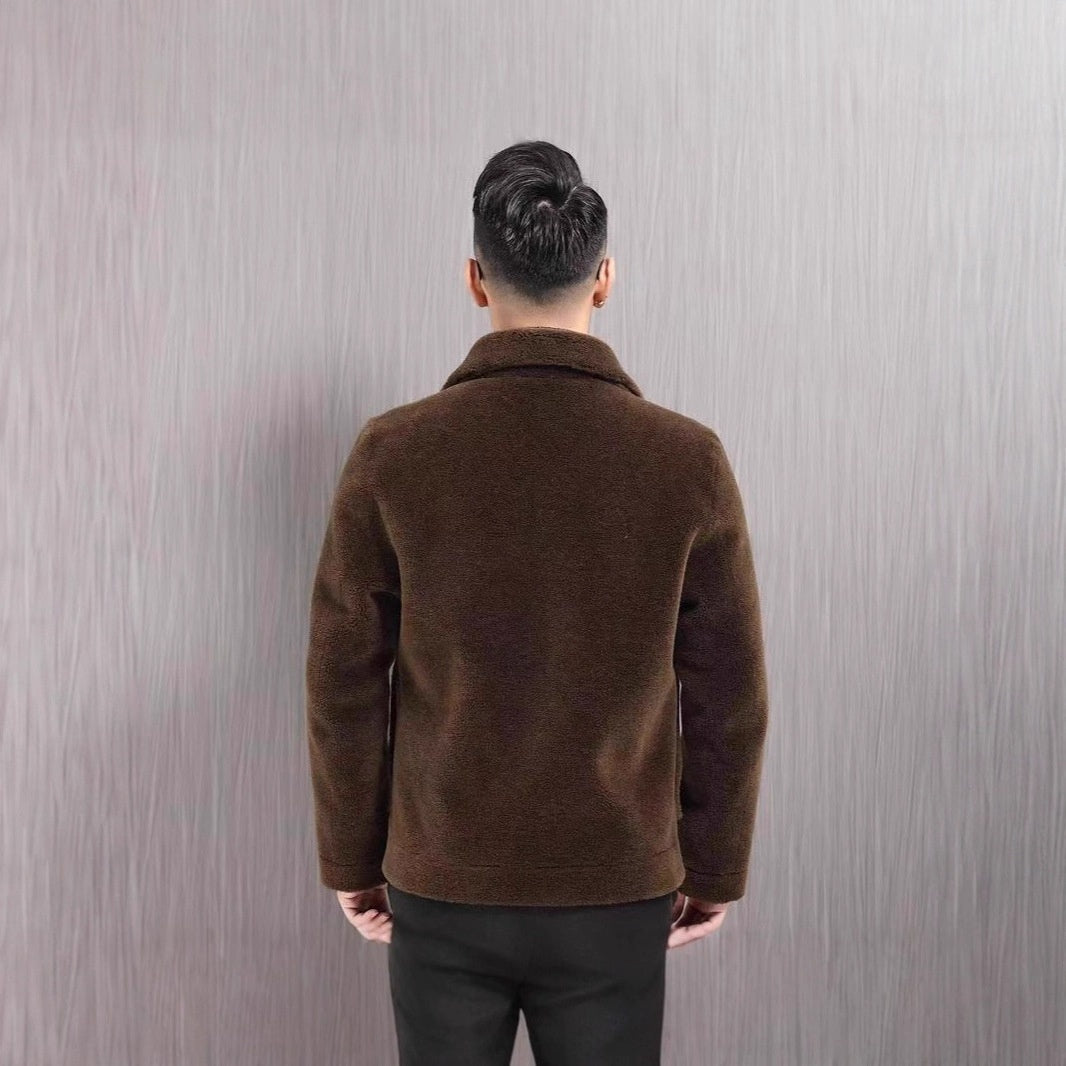 Double-sided Wear Polo Collar Jacket Men's Fur One-piece Velvet Padded Coat