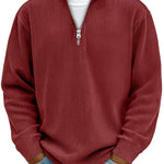 Casual Ribbed Stand Collar Zipper Corduroy Long Sleeve