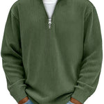 Casual Ribbed Stand Collar Zipper Corduroy Long Sleeve