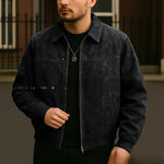 Vintage Brown Lapel Men's Leather Overcoat Jacket