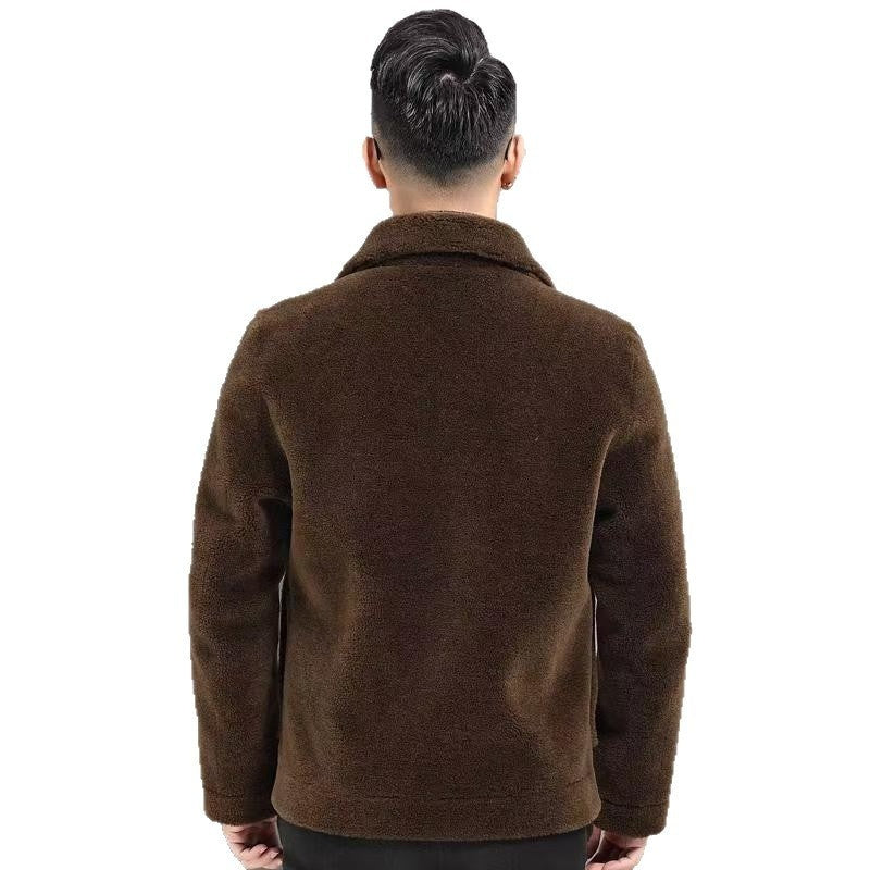 Double-sided Wear Polo Collar Jacket Men's Fur One-piece Velvet Padded Coat