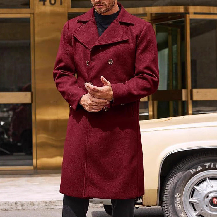 Woolen Male Double-breasted Thickened Woolen Trench Coat