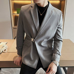 Men's New Personalized Ruan Handsome Casual Suit Top Texture Trendy Buckle Design British Style Suit Coat