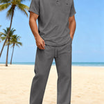 Cotton And Linen Summer Men's Solid Color Casual T-shirt Short Sleeve Shirt