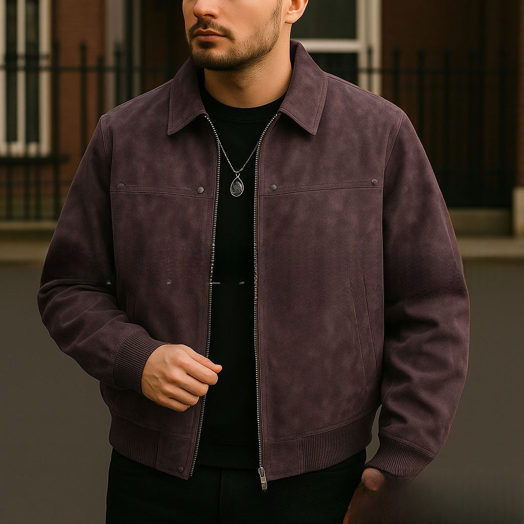 Vintage Brown Lapel Men's Leather Overcoat Jacket