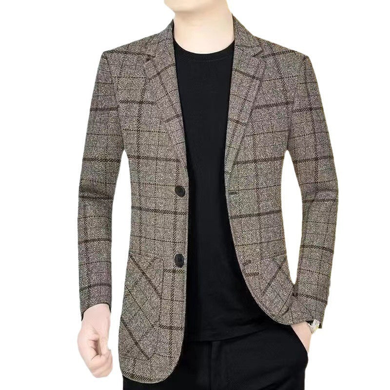 Business Casual Suit Coat Men's Spring And Autumn Middle-aged Men's Plaid Suit