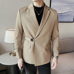 Men's New Personalized Ruan Handsome Casual Suit Top Texture Trendy Buckle Design British Style Suit Coat