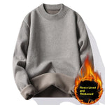 Men's Single-layer Fleece-lined Round Neck Pullover Sweater