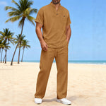 Cotton And Linen Summer Men's Solid Color Casual T-shirt Short Sleeve Shirt