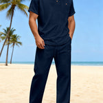 Cotton And Linen Summer Men's Solid Color Casual T-shirt Short Sleeve Shirt