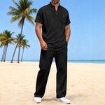 Cotton And Linen Summer Men's Solid Color Casual T-shirt Short Sleeve Shirt