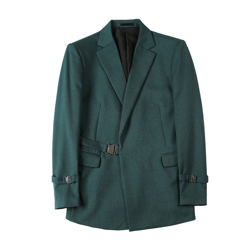 Men's New Personalized Ruan Handsome Casual Suit Top Texture Trendy Buckle Design British Style Suit Coat