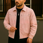 Vintage Brown Lapel Men's Leather Overcoat Jacket