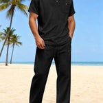 Cotton And Linen Summer Men's Solid Color Casual T-shirt Short Sleeve Shirt