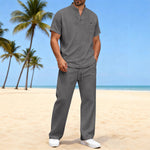 Cotton And Linen Summer Men's Solid Color Casual T-shirt Short Sleeve Shirt