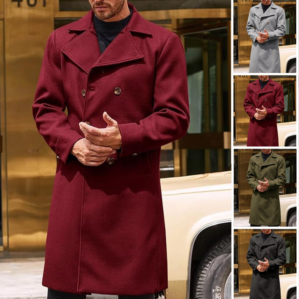 Woolen Male Double-breasted Thickened Woolen Trench Coat