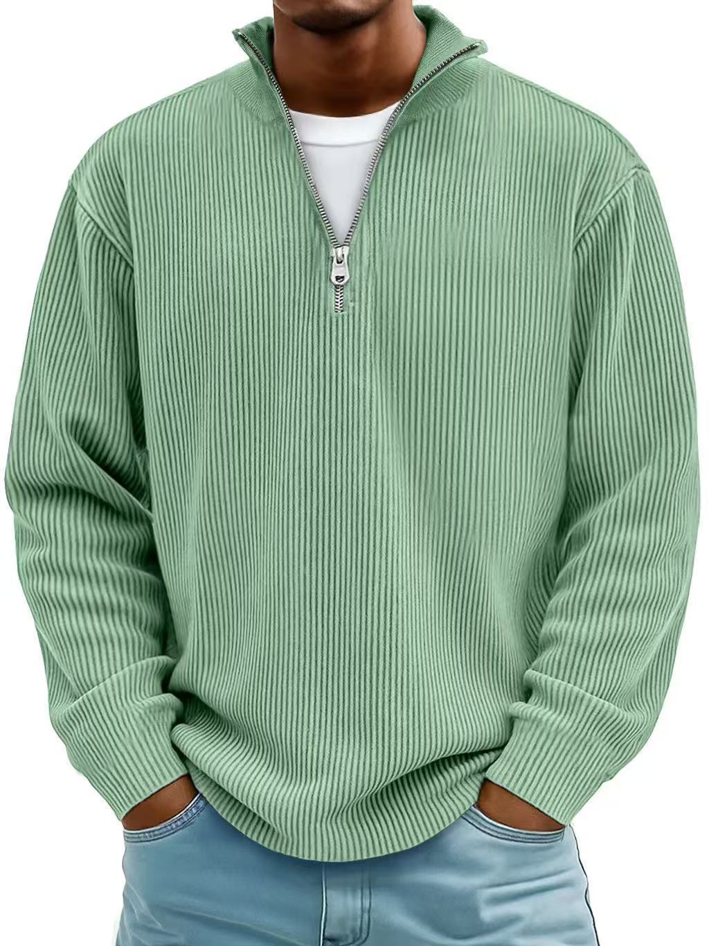 Casual Ribbed Stand Collar Zipper Corduroy Long Sleeve