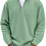 Casual Ribbed Stand Collar Zipper Corduroy Long Sleeve