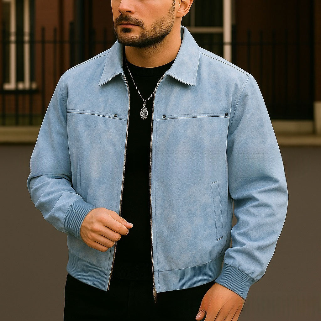 Vintage Brown Lapel Men's Leather Overcoat Jacket