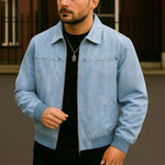 Vintage Brown Lapel Men's Leather Overcoat Jacket