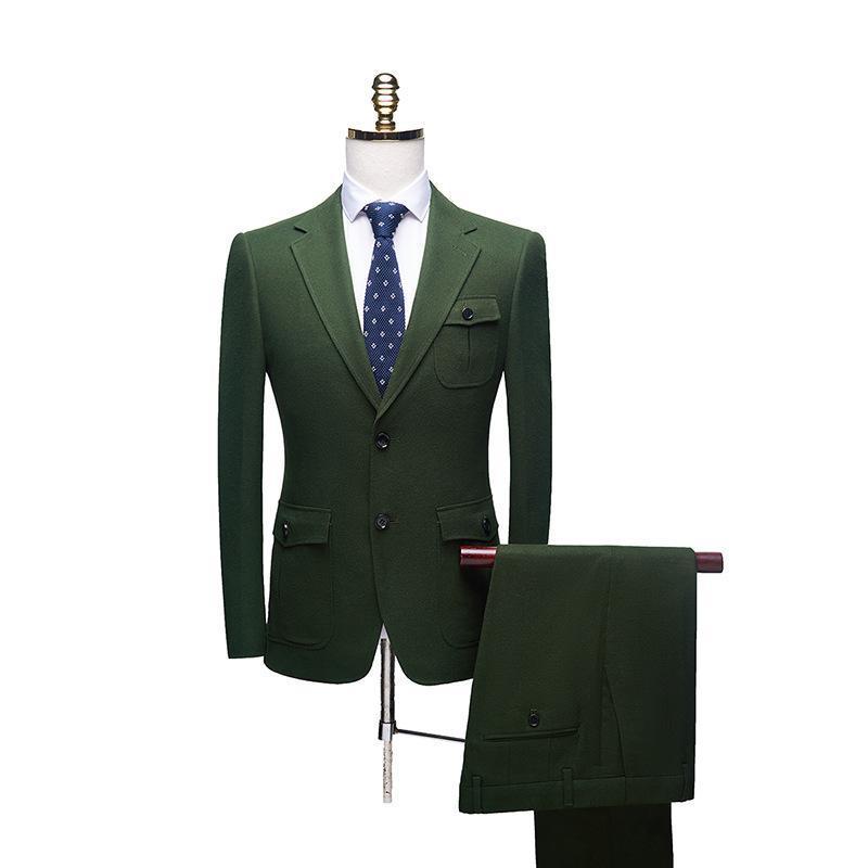 Green Velvet Business Casual Suit Men