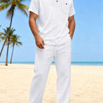 Cotton And Linen Summer Men's Solid Color Casual T-shirt Short Sleeve Shirt