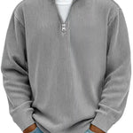 Casual Ribbed Stand Collar Zipper Corduroy Long Sleeve