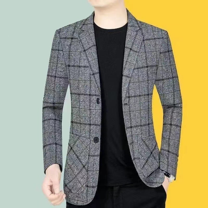 Business Casual Suit Coat Men's Spring And Autumn Middle-aged Men's Plaid Suit