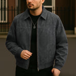 Vintage Brown Lapel Men's Leather Overcoat Jacket