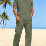 Cotton And Linen Summer Men's Solid Color Casual T-shirt Short Sleeve Shirt