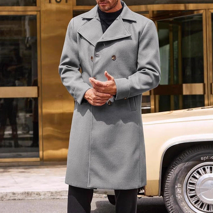 Woolen Male Double-breasted Thickened Woolen Trench Coat